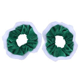 Velvet & Fur Hair Scrunchies for Women and Girls Set of 2 Green