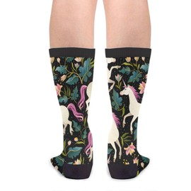 Black Unicorn Flower Beautiful Magic Fun Colorful Novelty Graphic Crew Tube Socks For Men Women