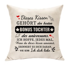 Hasodeo Gifts for Bonus Daughter Stepdaughter Gifts from Bonus Mum Dad Original Cushion Cover Decoration Gifts for Daughter Birthday Wedding Christmas (Bonus Daughter)