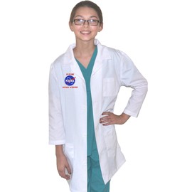 My Little Doc Kids Lab Coat with Rocket Scientist NASA Embroidery Design Size 5/6 White