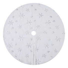 78cm White Chrisimas Tree Skirt Faux Fur Plush Skirt with Silver Snowflakes Xmas Ornaments Tree Decoration for Merry Christmas Party