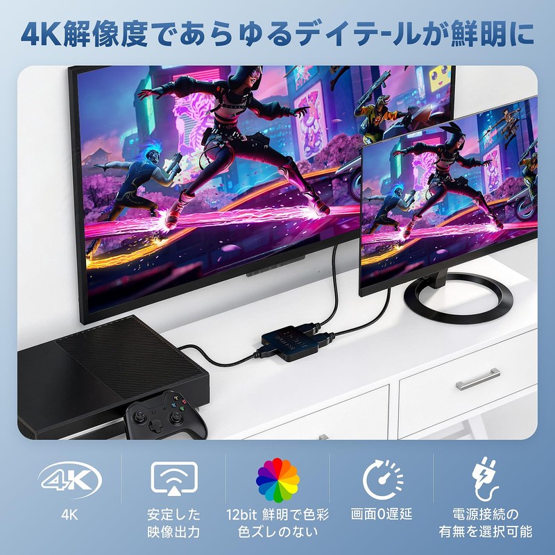 HDMI Splitter, 1 Input, 2 Outputs, Stable Version, Vibrant Color,