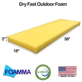 Foamma 2" x 18" x 38" Water-Resistant Dry Fast Foam for Outdoor Patio Cushions, Boat Seat Cushions, Cover Not Included, Made in USA!