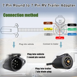Ruibapa 7 Pin Round to 7 Pin RV Trailer Adapter,7 Pin Trailer Plug Adapter with Mounting Bracket,7 Pole Round to 7 RV Blade Adapter Connector,Trailer Connector