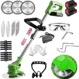 Knutat Weed Wacker,24V 2Ah Battery Powered Weed EaterString Trimmer with 2 Batteries and 3 Types Blades,Weed eaterLightweight and Powerful Weed Eater Battery poweredfor Yard and Garden(Green)