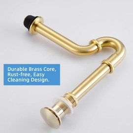 GORDEE Bathroom Sink Stopper Bottle Trap, U-Shape 1-1/4 inch Slip Inlet Drain Complete Kit, Lavatory Sink Stopper Set NO Overflow, Brushed Gold, Pls Measure ur Sink Hole Size Before Order