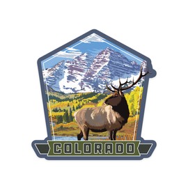 Die Cut Sticker Colorado, Maroon Bells and Elk, Contour Vinyl Sticker 1 to 3 inches (Waterproof Decal for Cars, Water Bottles, Laptops, Coolers), Small