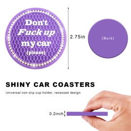 NYTKL 2 PCS Bling Car Cup Coasters, 2.75 Inch Non-Slip Crystal Rhinestone Car Cup Holder Insert Coaster, Universal Car Drink Mat for Women Men, Vehicle Interior Accessories (Purple)