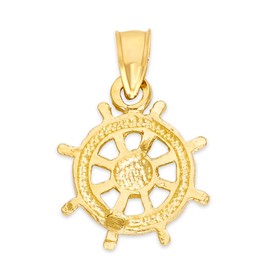 Solid Gold Daharma Wheel Pendant in 10k or 14k, Religious Gifts Buddhism Jewelry (10k)