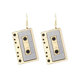 Punk 70S 80s Cassette Tape Earrings Cute Retro Tape Dangle Earrings For Women Party Costume Dancing Disco Accessory-gold