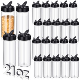 Zhehao 24 Pieces Plastic Spice Containers Plastic Spice Bottles Clear Reusable Large Empty Seasoning Jars with Shaker Lids for Kitchen Storage Seasoning Powder Herbs Cabinet(21 oz,Clear and Black)