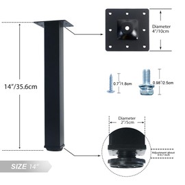 QLLY 14 inch Adjustable Metal Furniture Legs, Square Office Table Desk Leg, Table Leg, Set of 4 (Black)
