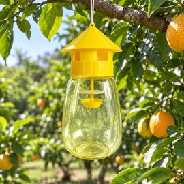Reusable Fruit Fly Trap for Gardens and Orchards – Yellow Plastic Insect Catcher with Entry Funnel for Outdoor Pest Monitoring