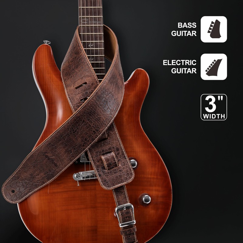 Nefelibata 3" Wide Extended Guitar Strap, Full Grain Cowhide Leather