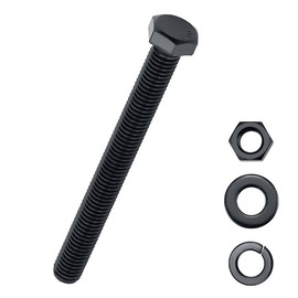 5/16-18 x 5" Hex Bolts with Nuts and Washers (6 Sets), 18-8 (304) Stainless Steel, External Hex Drive, Black Oxide Coated Hexagon Head Bolts Screws, Fayeploo