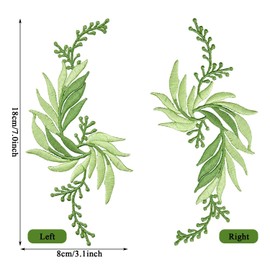 4 PCS Green Leaves Vine Applique, Iron on Applique Embroidery Lace Decorative Applique Patches, Bohemian Shoulder Collar Embellishment Costume Crafts Trims Sewing Patches for Craft Projects