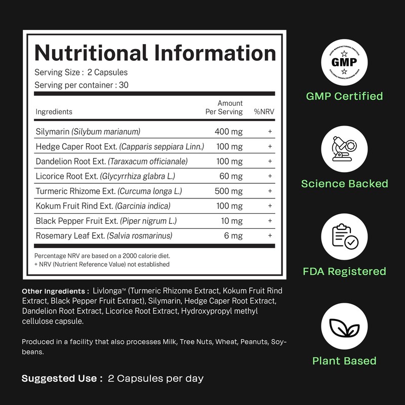 Auric Herbal Liver Support Supplement (Silymarin), Turmeric, Garlic, Ginger for