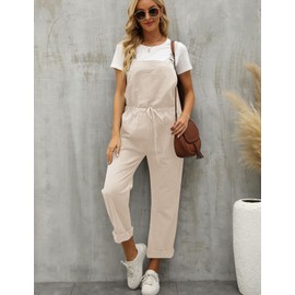 Flygo Overalls for Women Loose Fit Adjustable Strap Drawstring Cotton Overalls Jumpsuits(Beige-XXL)
