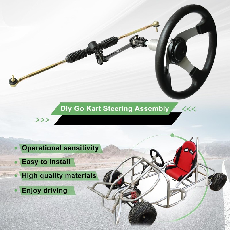 JNDO Go Kart Steering kit 380mm Steering Shaft+340mm Rack and