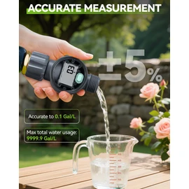 RAINPOINT Water Flow Meter, ±5% Accuracy, Measure Consumption and Flow Rate up to 9999.9 Gallon/Liter, Water Meter for RV, Garden Hose, Pool, Lawn Sprinkler & Nozzle Sprayer