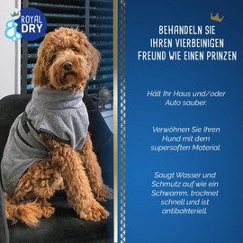Royal Dry XL Dog Bathrobe - Back Length 70-80 cm - Dog Towel - Microfibre - Dog Bathrobe for Large Dogs - Quick Drying with Velcro Fastening - Grey