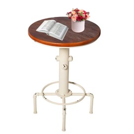 Topower Industrial Bar Table 32.3-38.2" Adjustable Pub Table Kitchen Dining Coffee Bistro Table (Antique White)