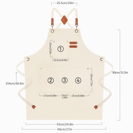 Riqiaqia White Chef Apron for Men Women, Water-Resistant Cotton Canvas Cross Back Apron with Large Pockets