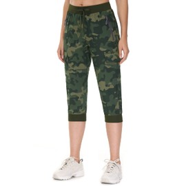 Libin Women's Lightweight Cargo Capri Joggers Quick Dry Hiking Cropped Pants Outdoor Athletic Workout Travel Lounge Casual, Camo Army Green S
