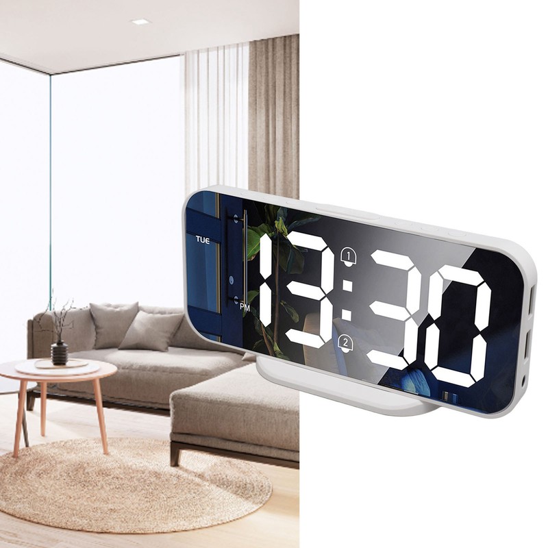LED Mirror Electronic Clock Adjustable Brightness 6.7 Inch HD Digital