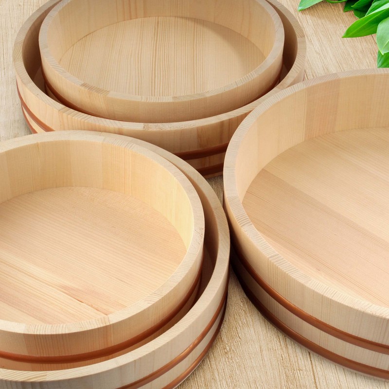 BambooMN 10.6" Hangiri Oke Sushi Rice Cooling Bowl/Tub with 5