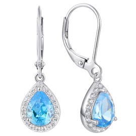 YL Drop Earrings 925 Sterling Silver March Birthstone Aquamarine Pear Dangle Earrings for Women