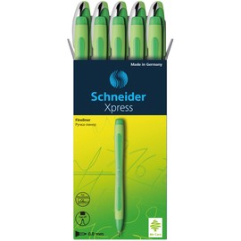 Schneider Xpress Premium Fineliner, 0.8 mm Porous Point, Light Green Barrel, Green Ink, Box of 10 Pens (190004)