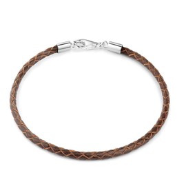 Materia #A56 925 Silver Beads Bracelet Men Women Leather Bracelet Carabiner Brown 18-22 cm, Leather