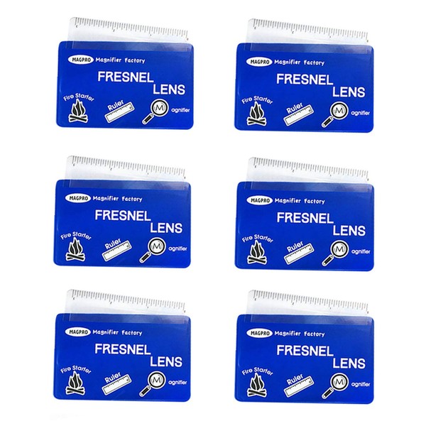 MagDepo 6 Pack Credit Card Size Magnifier Ruler Fire Starter Magnifying Glass Wallet Pocket Magnifier for Reading Small Print, Map, and Book-Blue