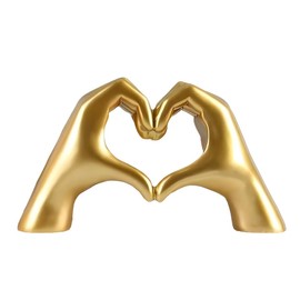 Golden Resin Heart Hands Sculpture, Love Hand Gesture Ornaments, Romantic Passion Sign Figurine for Valentine’s Day & Home Decor (10.5x5.5x3.5CM)