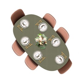 LAMINET Elastic Fitted Table Cover - Basketweave (Green) - Oblong/Oval - Fits Tables up to 48 x 68”