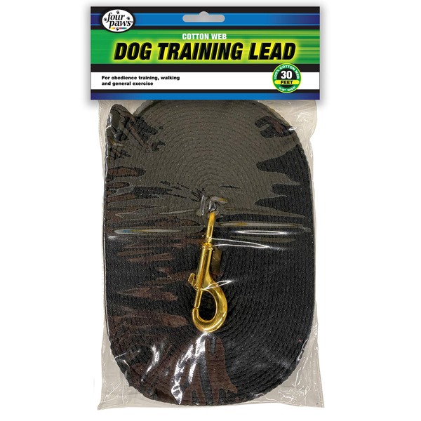 Four Paws Cotton Web Dog Training Lead, Black, 30-Foot