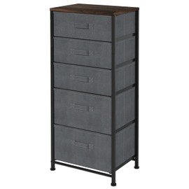 Whitmor Dresser for Bedroom, 5 Drawer Fabric Dresser, Chest of Drawers with Removable Fabric Drawer,37" Tall Wood Storage Organizer with Sturdy Steel Frame, 16.7" Lx 11.7" W x 37.2" H, Gray