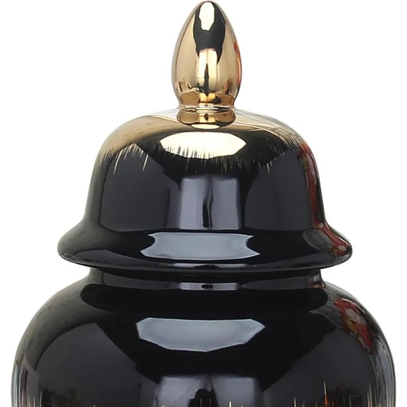 Homeroots 14" Black And Gold Abstract Urn Ceramic Ginger Jar