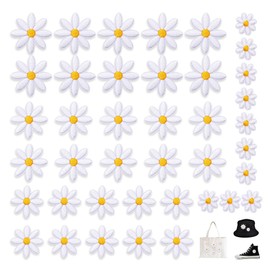 40 Pezzi Toppe Termoadesive Margherita,Applicazioni per Tessuti Fiori,HMCEY Toppe da Cucire per Vestiti,Toppe Autoadesive per Vestiti,Patch Adesiva per Riparazioni per Giacche, Cappotti - 4 Misure
