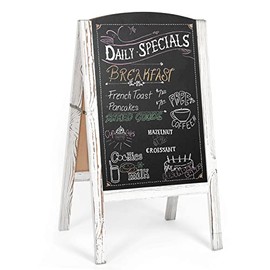 Ilyapa A-Frame Chalkboard Sidewalk Sign - Rounded Top Folding Standing Sandwich Sign for Restaurant, Office, Weddings - Rustic White, 18 x 31.5"