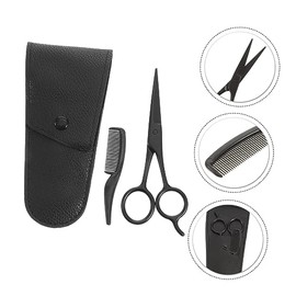 PartyKindom 3pcs Stainless Steel Beard Comb Nose Hair Clipper Set Grooming Scissors Mustache Trimmer Trimmers for Barbers Mens Grooming Kit