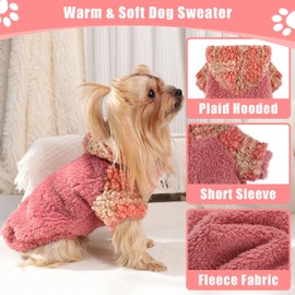 Plaid Dog Hoodie Dog Sweaters for Small Dogs Male Winter Warm Extra Puppy Sweater for Chihuahua Teacup Yorkie Soft Fleece Clothes Girl Boy Tiny Outfits Pet Clothing, Red, S