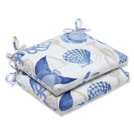 Pillow Perfect Outdoor/Indoor Sealife Marine Square Corner Seat Cushions, 18.5" x 16", Blue, 2 Pack