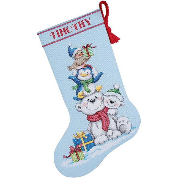 Dimensions Counted Cross Stitch 'Stack of Critters' Personalized Christmas Stocking Kit, 16"