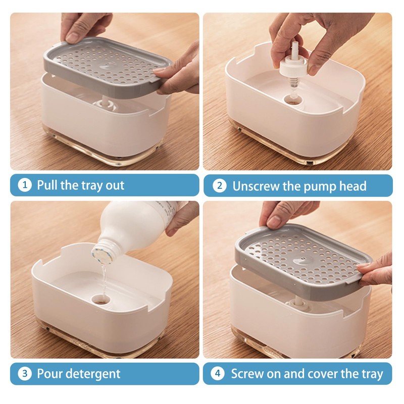 RUFCRIL Soap Pump Dispenser and Sponge Holder with Sponge, 10