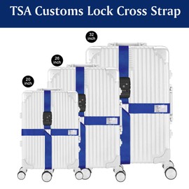Luggage Strap Cross Luggage Strap with TSA Certified Customs Lock Adjustable Non-Slip Suitcase Strap Travel Suitcase Belts for 20-34 inch Suitcase, Dark Blue