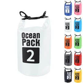 Dry Bag 2L, Boat Dry Bags White Waterproof Bag Dry Sack Roll Top Long Adjustable Shoulder Strap 2L/5L/10L/20L/30L/40L for Drifting Boating Kayaking Fishing Rafting Swimming Camping Canoeing Surfing