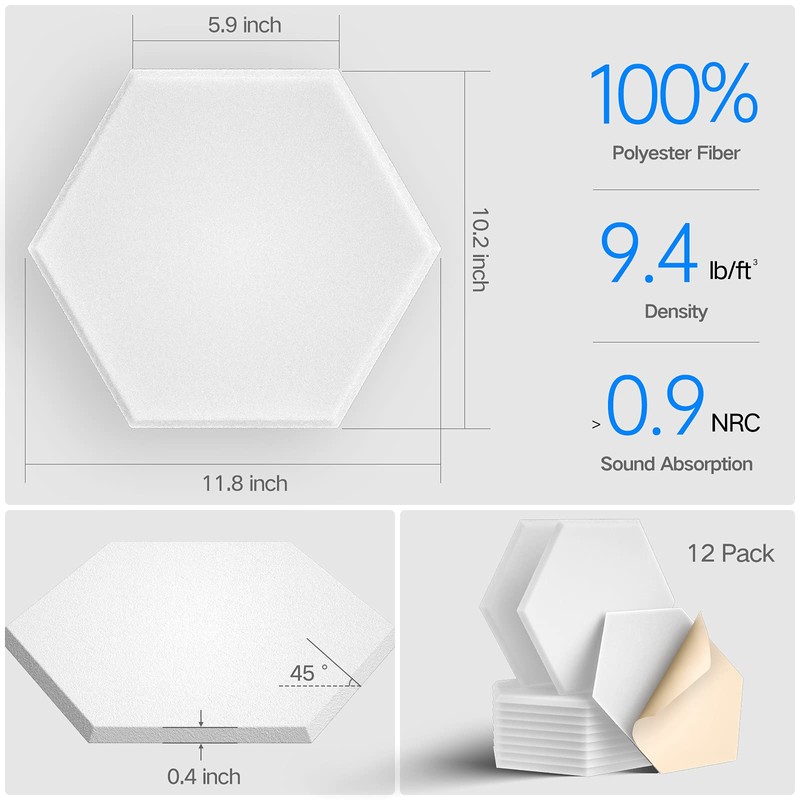 Dailycooper 22 Pack Self-Adhesive Acoustic Panels 12" X 10" X
