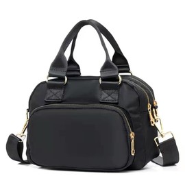 OPXTO Nylon Shoulder Handbags for Women, Waterproof Multi Pocket Purses and Cross-body Bags, High-dense Nylon Oxford Multi-function Lightweight Tote Bag. (Black)